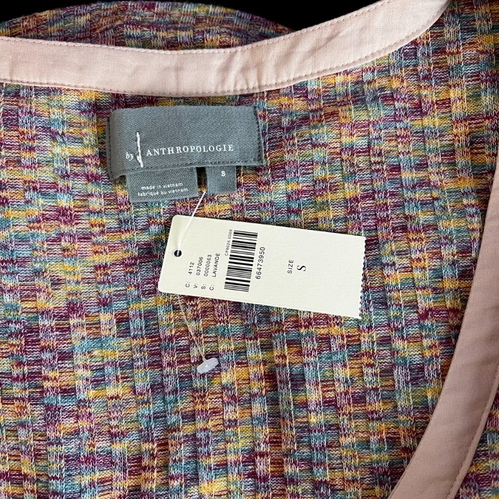 Anthropologie Puff-Sleeved Knit Henley Top Women S NWT Stretch Scoop Neck Purple - Picture 7 of 11